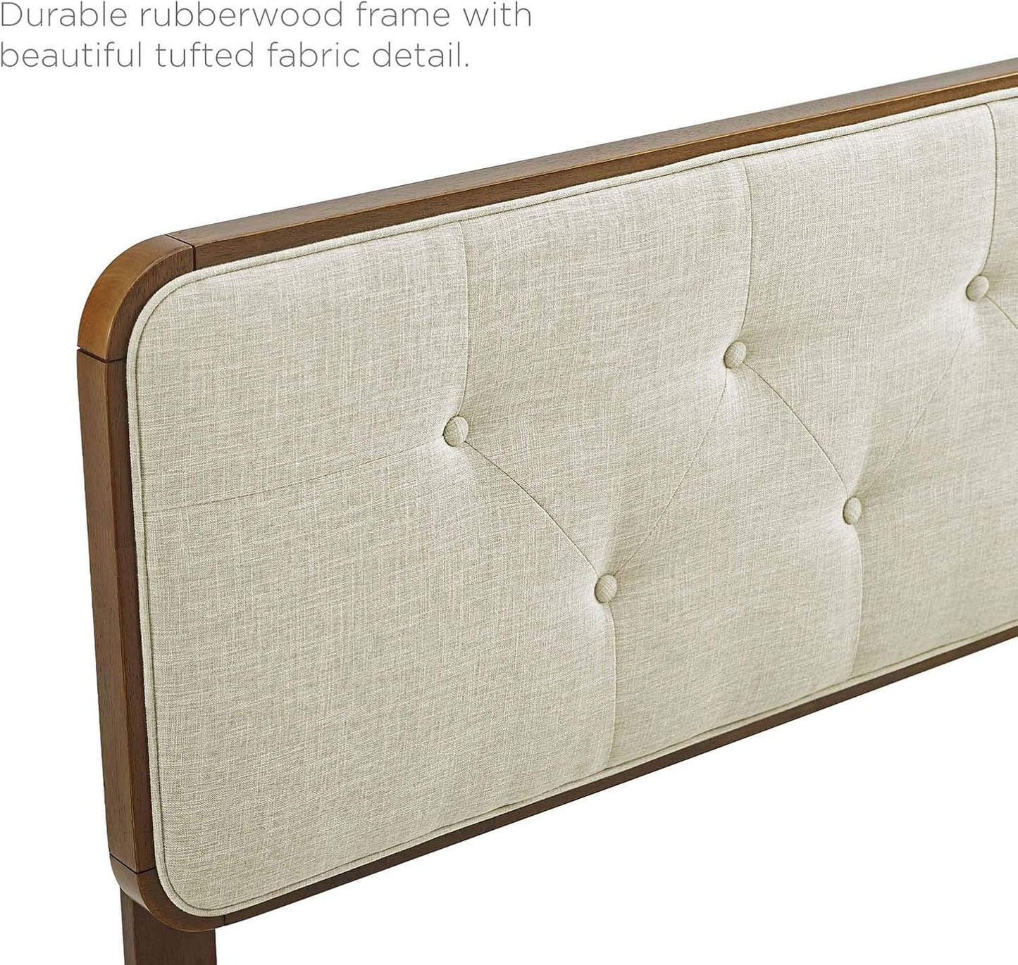 MOD-6235-WAL-BEI Collins Tufted King Fabric and Wood Headboard, Walnut Beige