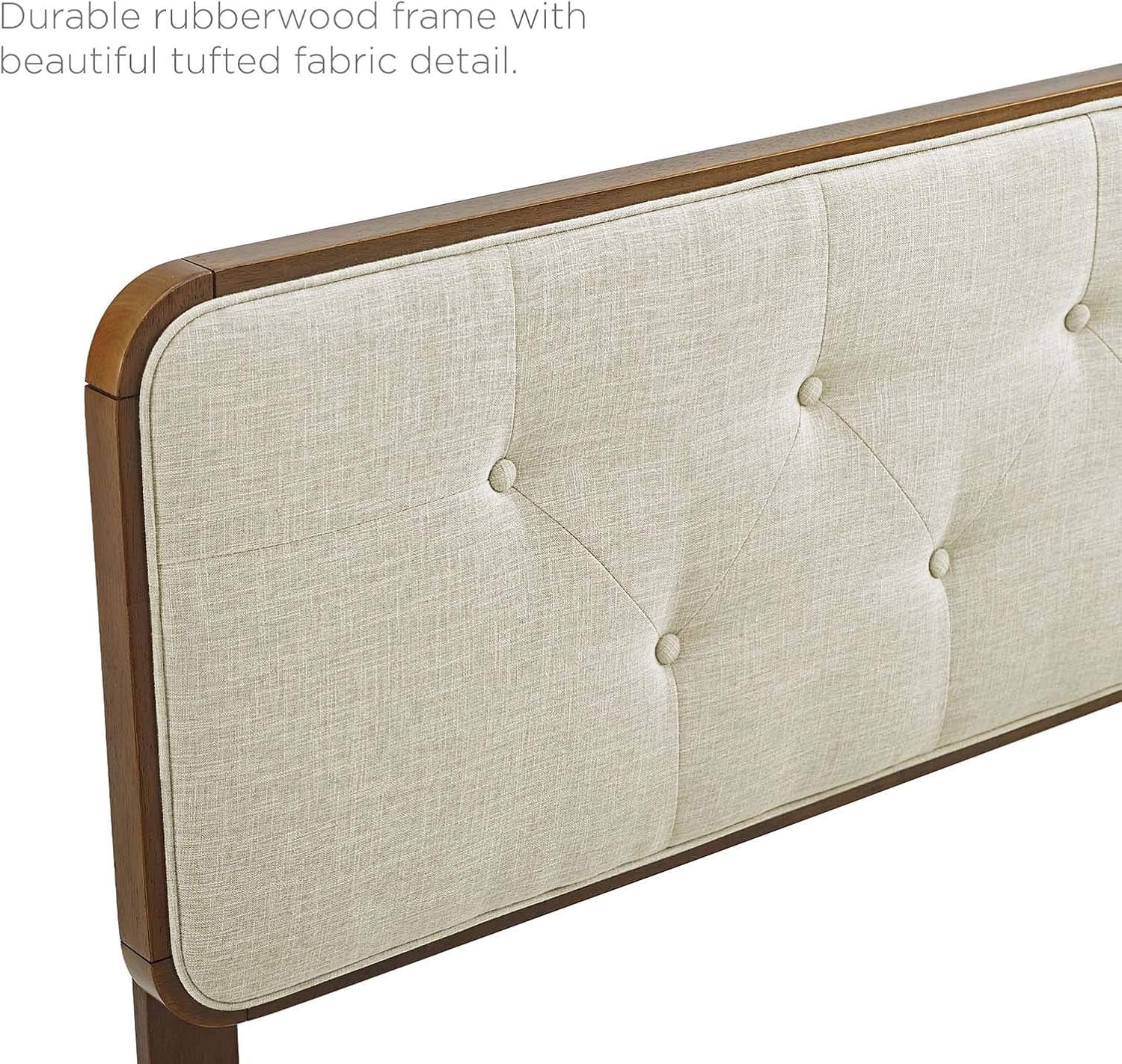 MOD-6235-WAL-BEI Collins Tufted King Fabric and Wood Headboard, Walnut Beige