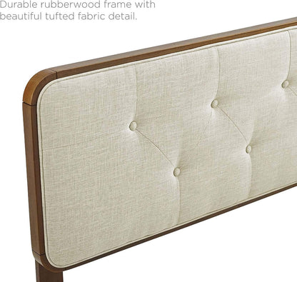 MOD-6235-WAL-BEI Collins Tufted King Fabric and Wood Headboard, Walnut Beige