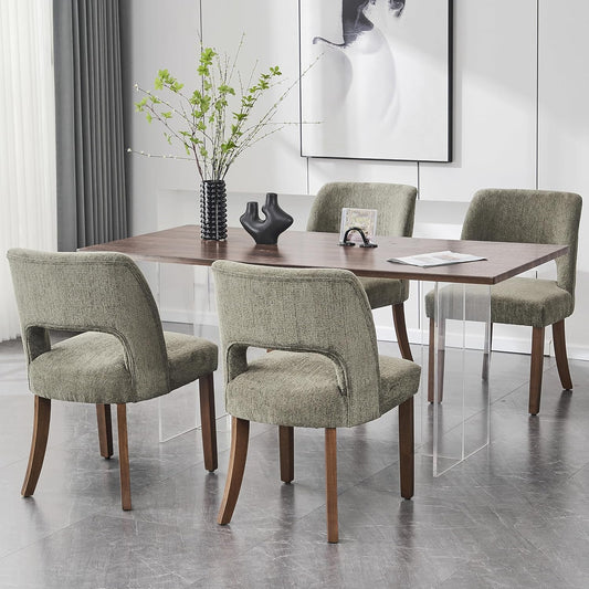 Wooden Dining Chairs Set of 4, Modern Fabric Upholstered Dining Room Chair Kitchen Chairs, Farmhouse Dinner Chair for Kitchen Dining Room, Green
