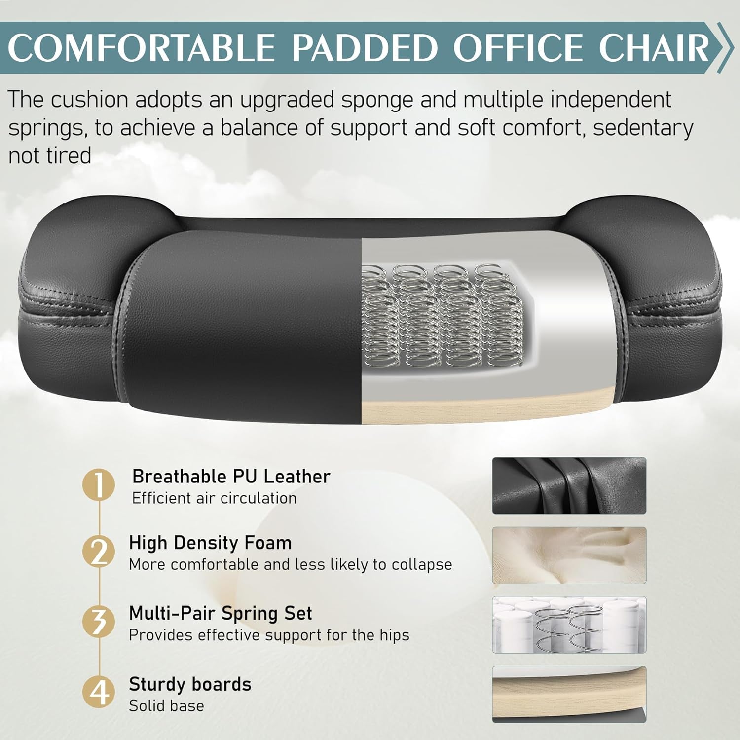 Leather Office Chair, PU Home Computer Desk Chairs with Ergonomic Back Support, 360°Swivel Free, Small Gaming Chair with Wheels and Adjustable Armrests, for Short People Use