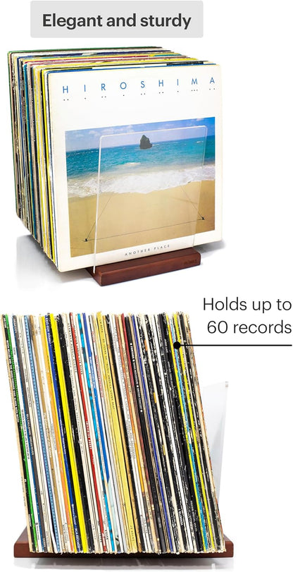 Premium Vinyl Record Storage - a Mid-Century Style Record Holder for Albums, 60-70 LP Capacity - Complements Any Record Player (Brown)