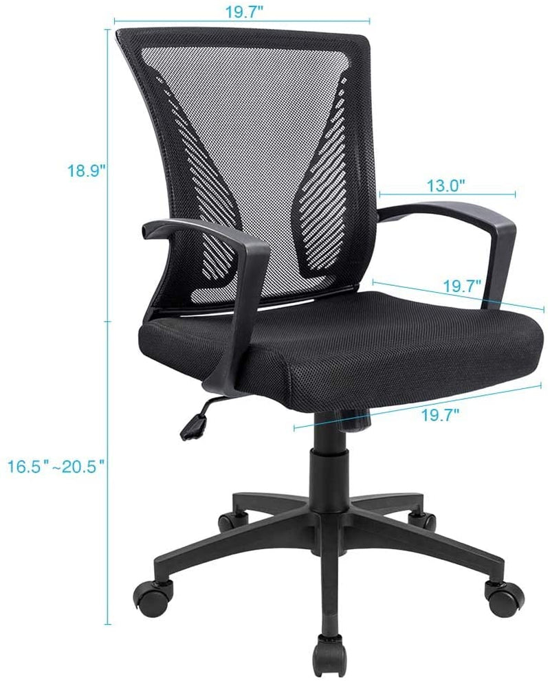Office Chair Ergonomic Computer Desk Mesh Chair Mid Back Swivel Lumbar Support with Armrest (1, Black)
