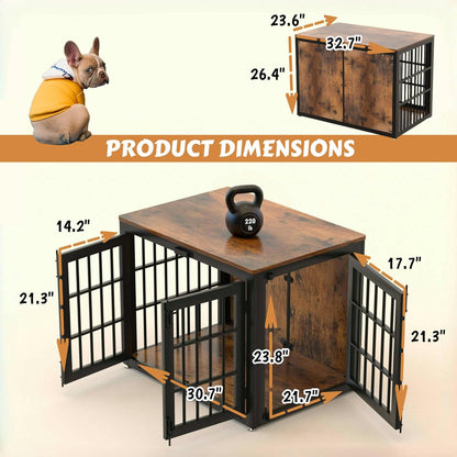 48" Heavy Duty Dog Crate Furniture, Wooden Dog Cage Kennel for Lrage and Extra Large Dogs, Dog Kennel Indoor with Side Door, Decorative Pet House End Table, Brown