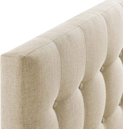 Emily Tufted Button Linen Fabric Upholstered Twin Headboard in Beige