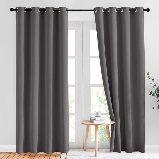 Gray Blackout Curtains for Bedroom 84 Inches Long - Thermal Drapes Grommet Room Darkening Light Blocking Curtains Window Treatments for Living Room (2 Panels, W52 X L84, Grey)