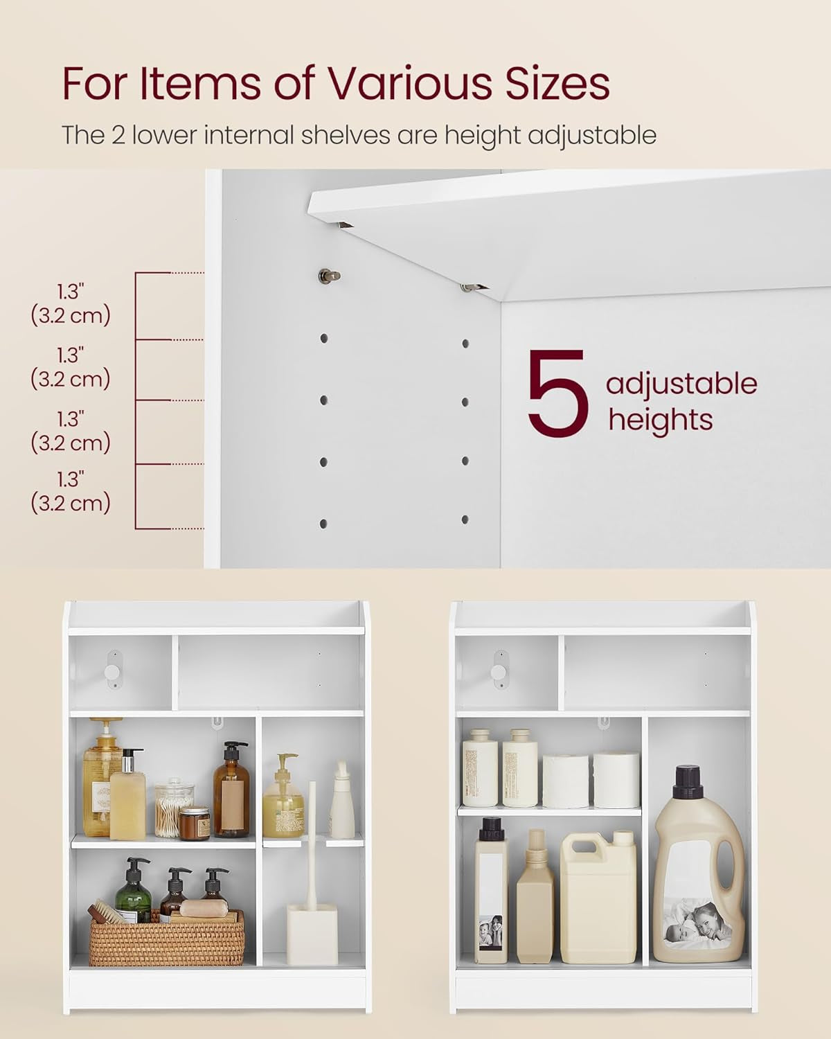 Bathroom Cabinet, Slim Bathroom Storage Cabinet, Toilet Paper Holder and Brush Compartment, Sliding Doors, Adjustable Shelves, Next to Toilet, 7.9 X 23.6 X 31.5 Inches, Cloud White UBBC752W01