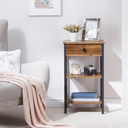 Tall End Side Table,Nightstand with Adjustable Shelf and Bin Drawer for Living Room/Bedroom/Entryway Small Spaces