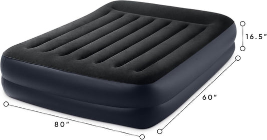 Air Mattress, 64123ED Dura-Beam plus Pillow Rest Fiber-Tech – Queen Size – Built-In Electric Pump – 16.5In Bed Height – 600Lb Weight Capacity