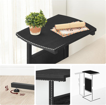 C Shaped End Table, 28.3" Side Table for Small Spaces, Couch Table with Storage Bag, Slide under Sofa Side Table, for Living Room, Bedroom, Black BB40SF01