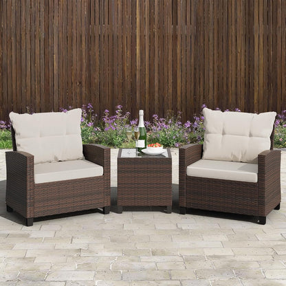 3 Pieces Patio Furniture Set, PE Rattan Wicker 3 Pcs Patio Set, Outdoor Furniture Set with Two Outdoor Chairs and Table, Conversation Set for Garden, Poolside, Balcony, and Porch(Beige)