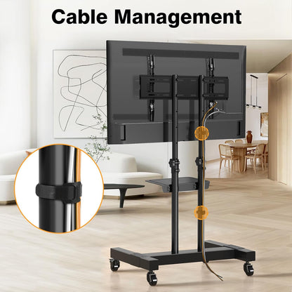 Mobile TV Stand Rolling TV Cart Floor Stand with Mount on Lockable Wheels Height Adjustable for 32-83 Inch TV Stand Flat Screen or Curved Tvs Monitors Display Trolley Loading 110 Lbs