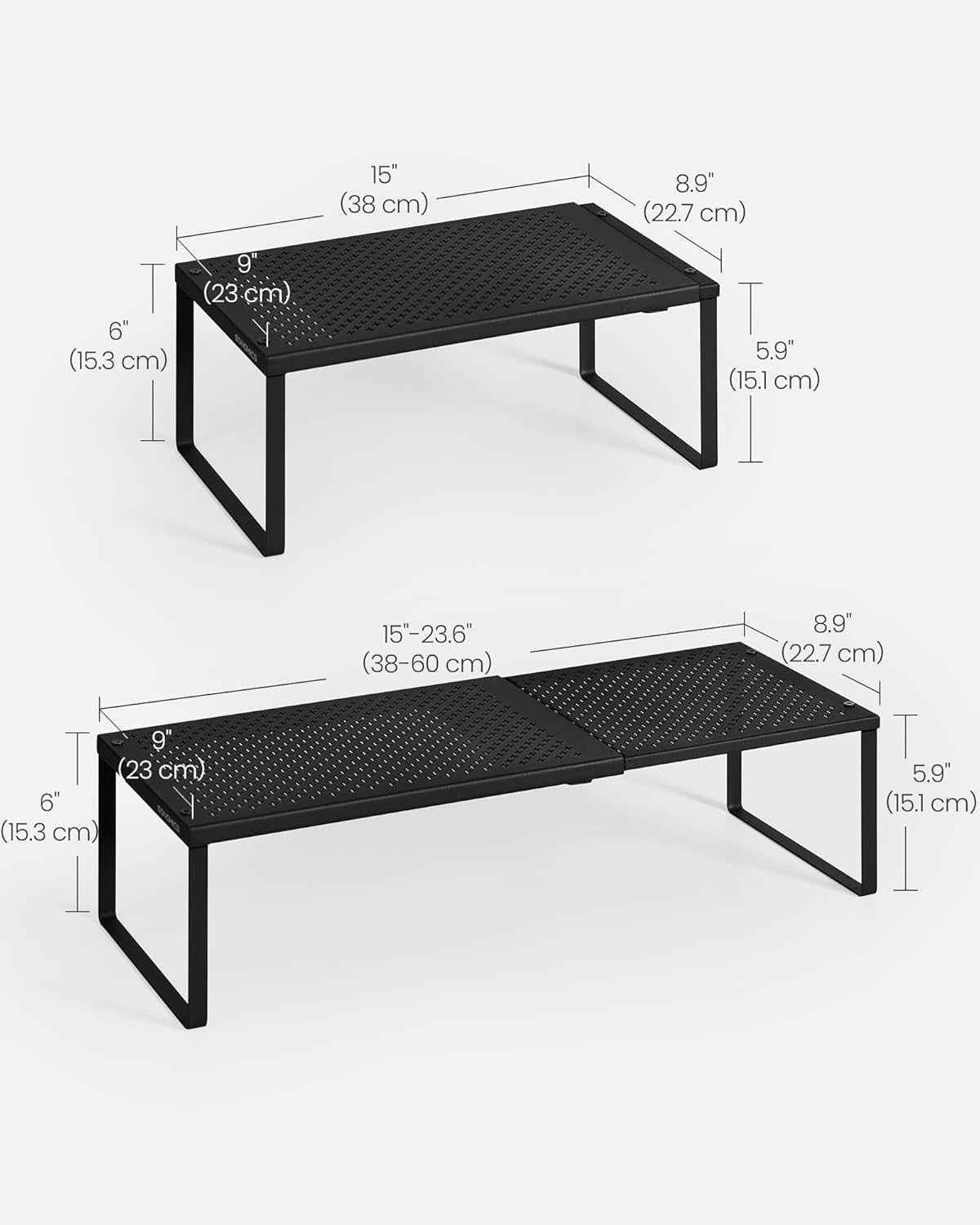 Expandable Pantry Kitchen Organizers, Adjustable Spice Rack, Stackable Cabinet Organizers, Metal, Space-Saving Tabletop Shelves, Matte Black UKCS007B01