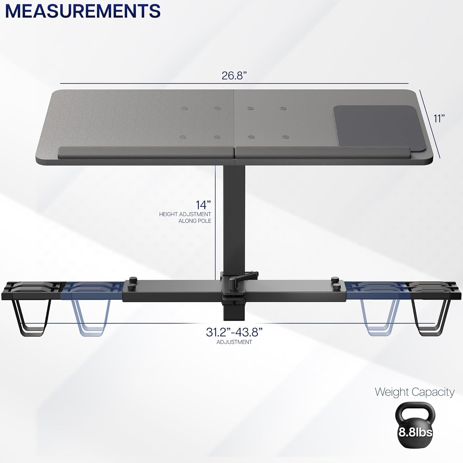 Universal Wooden Laptop Treadmill Desk, Adjustable Ergonomic Notebook Mount Stand for Treadmills, Includes Mouse Pad and Wrist Support, Stand-Tdml4