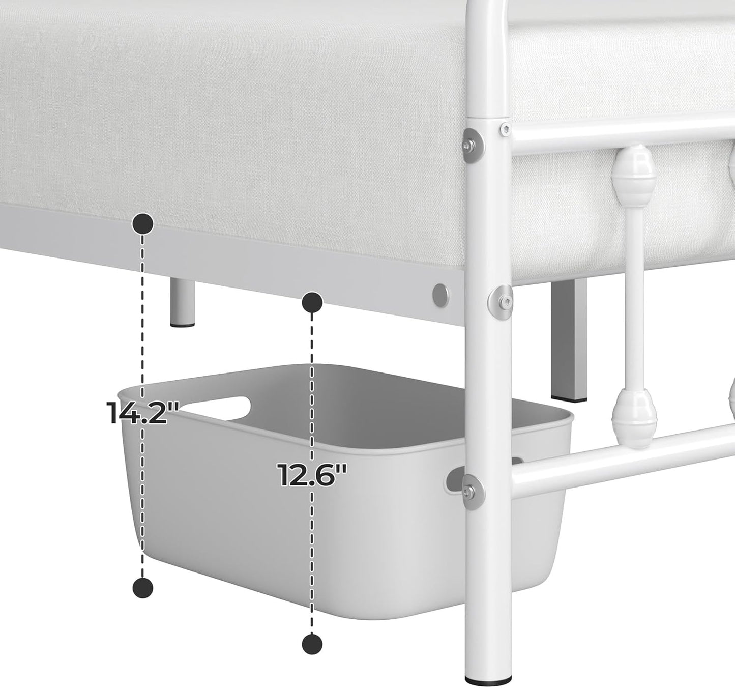 Classic Metal Platform Bed Frame Mattress Foundation with Victorian Style Iron-Art Headboard/Footboard/Under Bed Storage/No Box Spring Needed/Twin Size White