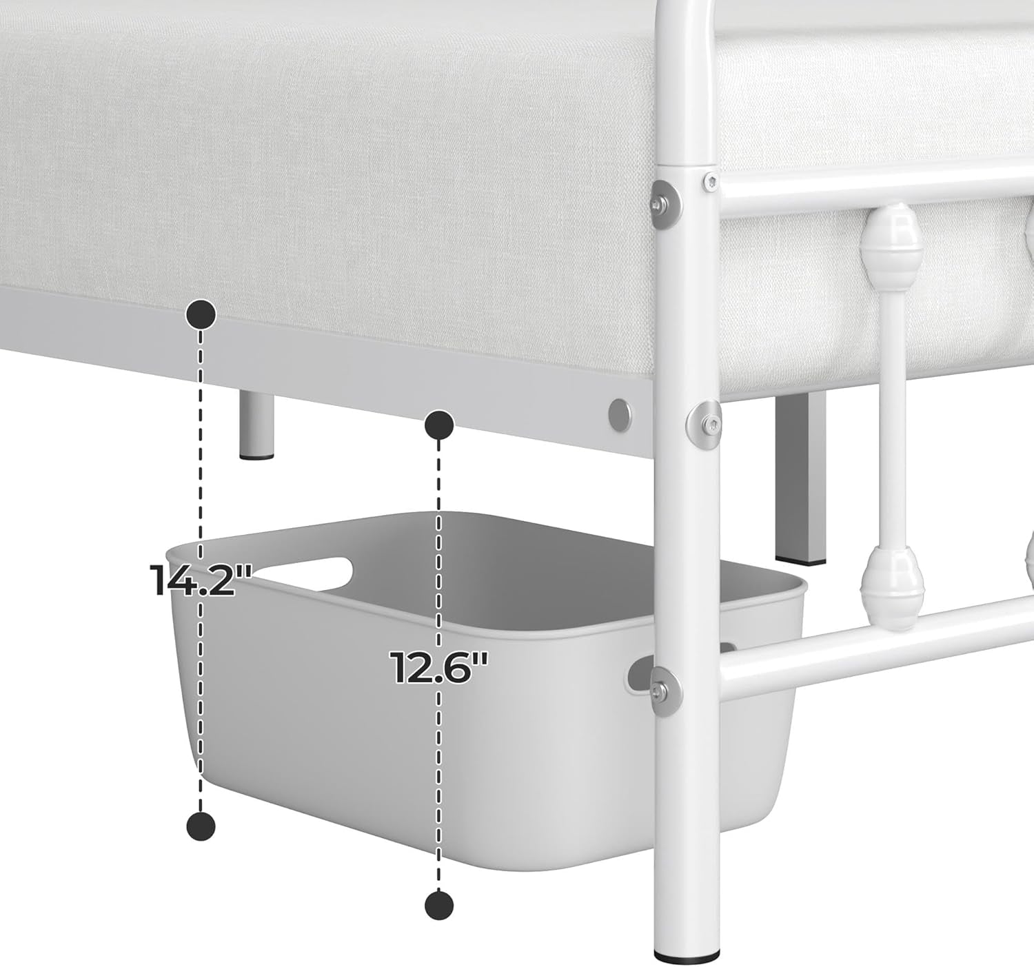 Classic Metal Platform Bed Frame Mattress Foundation with Victorian Style Iron-Art Headboard/Footboard/Under Bed Storage/No Box Spring Needed/Twin Size White