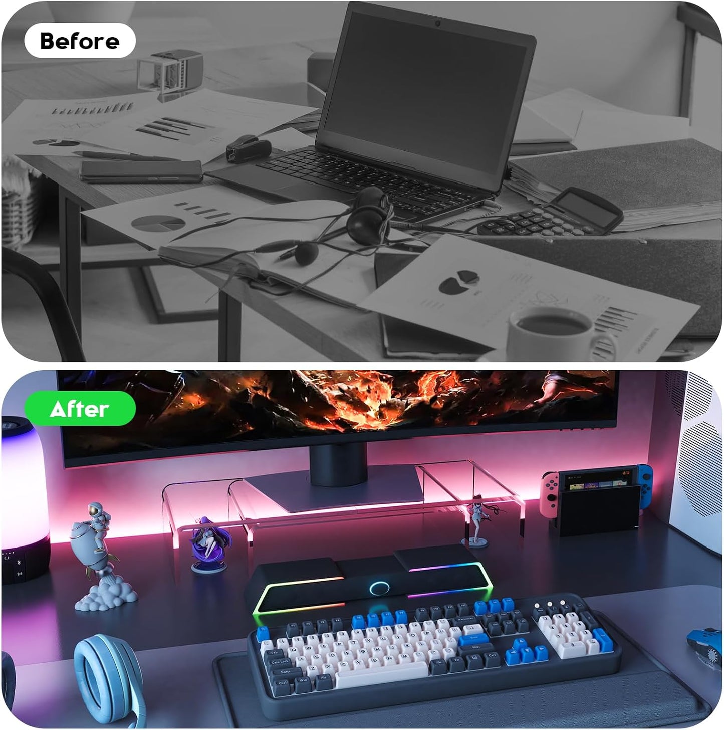 Clear Acrylic Monitor Stand Riser, 3 Shelves Adjustable Dual Monitor Stand with Anti-Slip Mat, Premium Desk Organizer for Home Office, Laptops, Pcs, Printers, Tvs