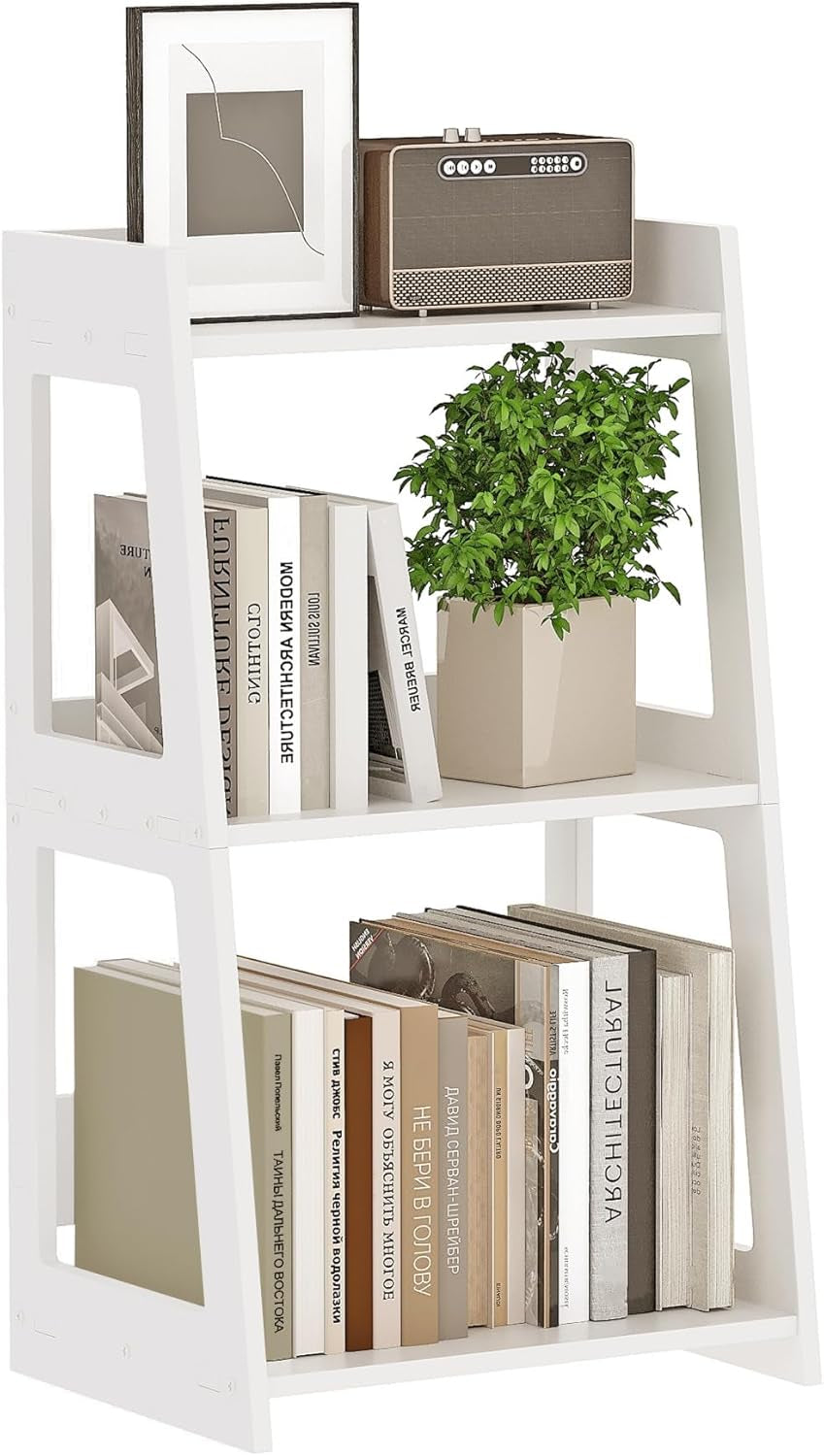 3-Tier Bathroom Ladder Shelf Freestanding, White Floor Shelves Open Shelving Unit, Small Bookshelf Nightstand for Home Study Laundry Room (11.8" D X 15.7" W X 27.6" H)