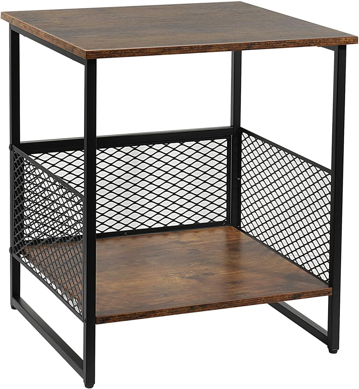 Square End Table, Side Table, Couch Side Table with 2 Tier Storage, Great for Printer Stand, Mini Fridge Stand, Ideal for Living Room, Bedroom, Office