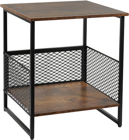 Square End Table, Side Table, Couch Side Table with 2 Tier Storage, Great for Printer Stand, Mini Fridge Stand, Ideal for Living Room, Bedroom, Office