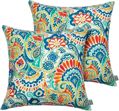 Patio Pillow Covers ONLY 18"X18", Set of 2, Fade-Resistant Outdoor Indoor Cushion Cases Decorative Throw Pillowcase Shell for Couch Garden Furniture -Paisley Multi
