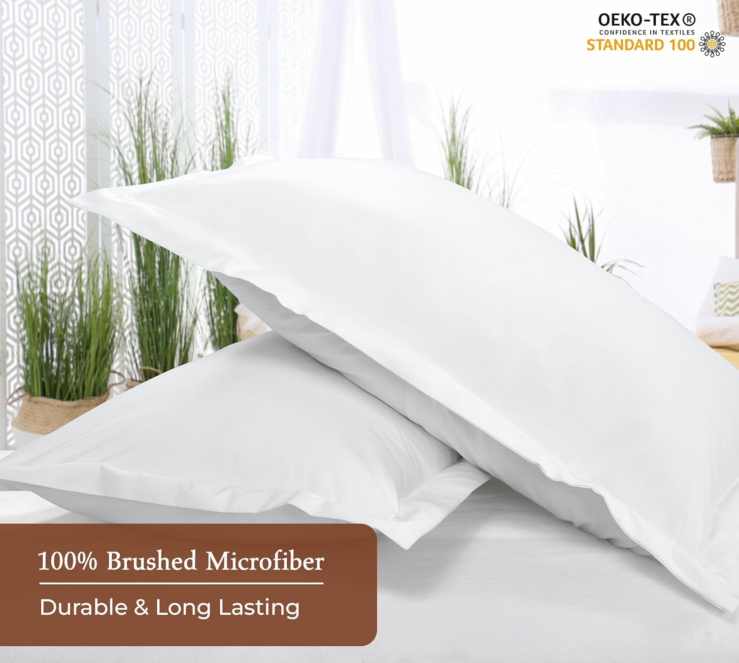 Pillow Shams 2 Pack King Size 20X36 Inch - Brushed 1800 Microfiber - Bed Pillow Shams, Wrinkle Resistant Super Soft and Cozy - Back Overlap Closure - Oxford Pillowcase (King, White)