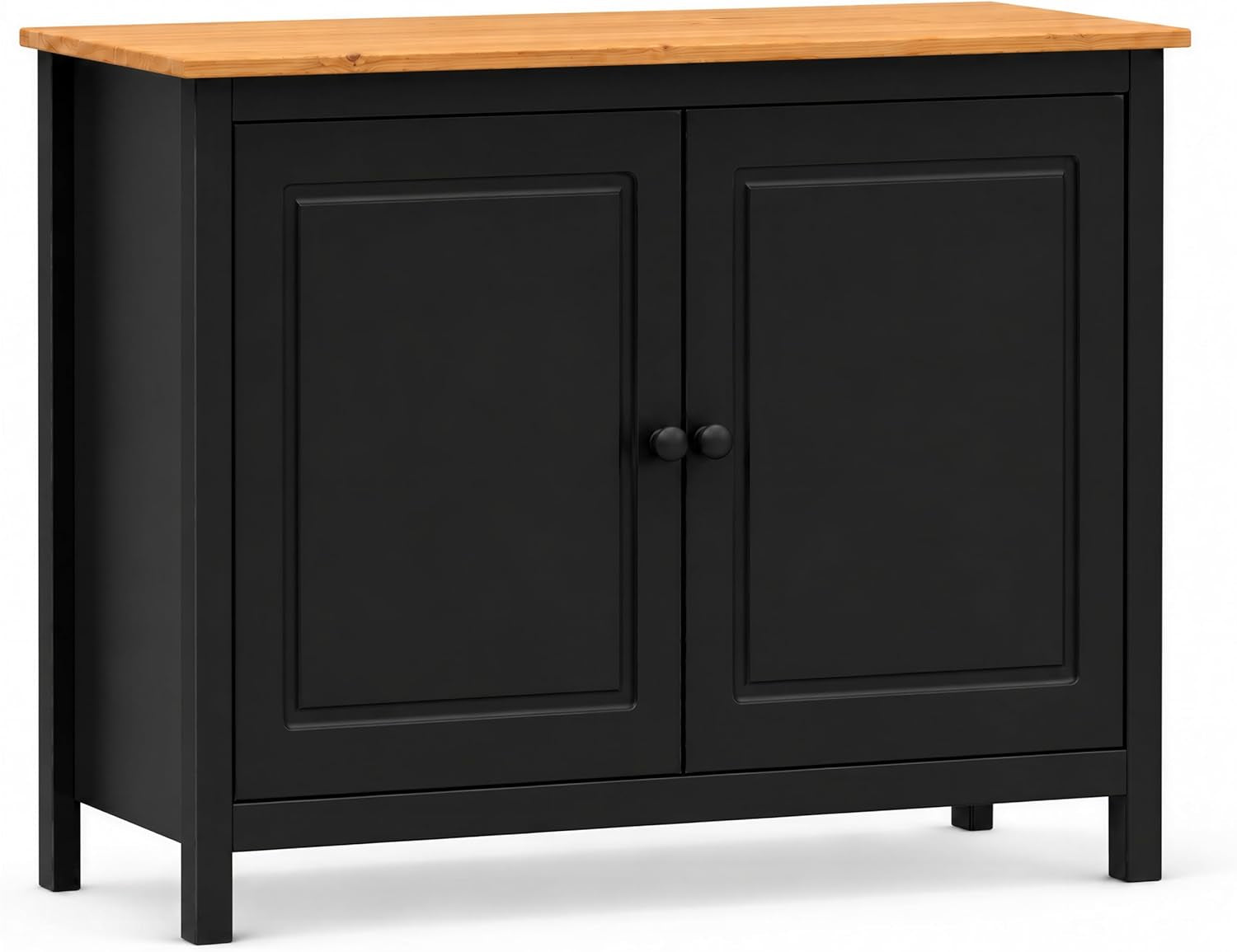 44" Wide Black & Pine Top Solid Pine Shaker Sideboard Buffet Cabinet — 2 Doors Adjustable Shef — No Drawer · Anti-Tip Included — Two-Tone Modern Finish