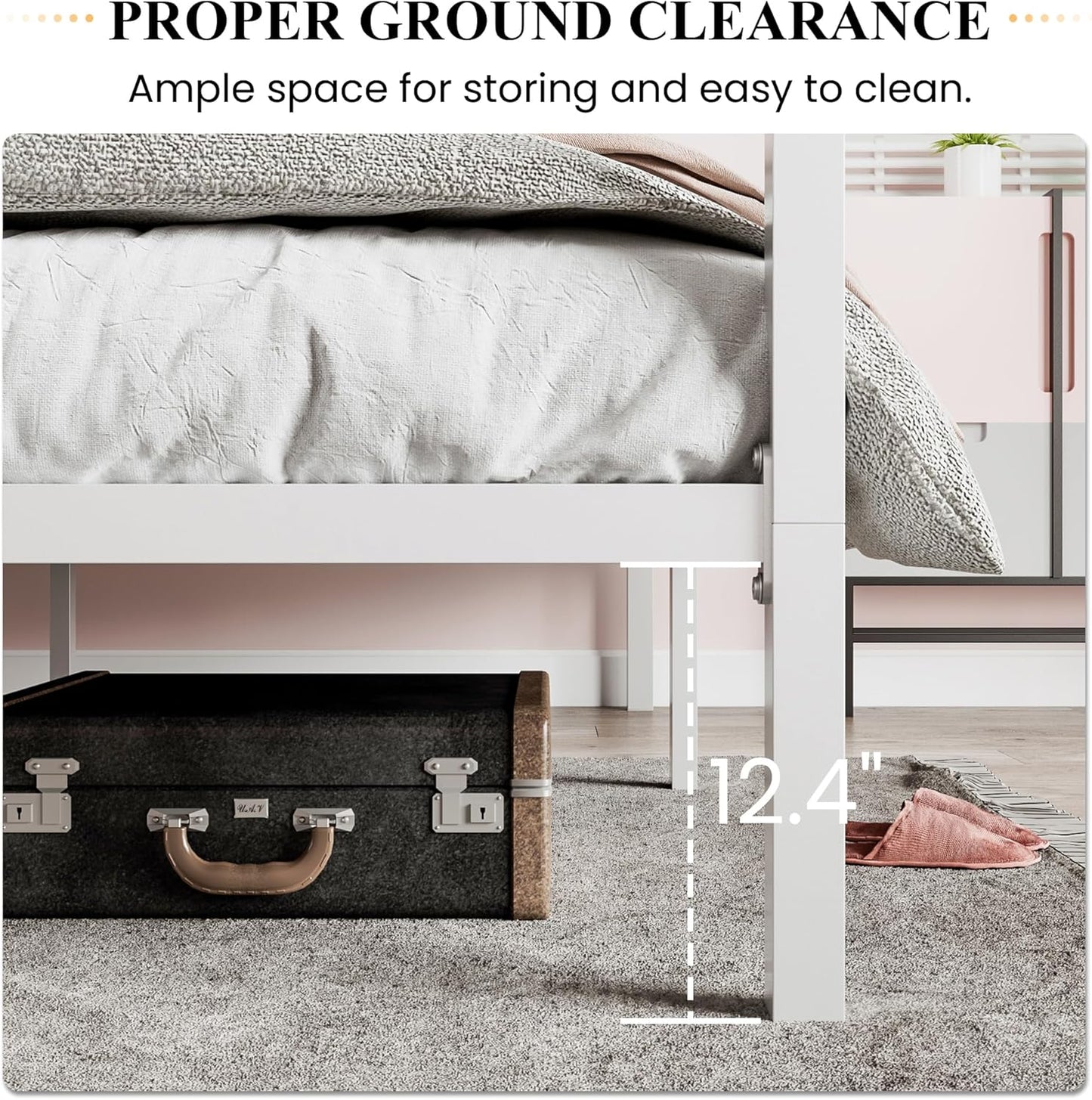 Canopy Bed Frame Full Size/Mattress Foundation with Metal Slats Support/No Box Spring Needed/Easy Assembly/White