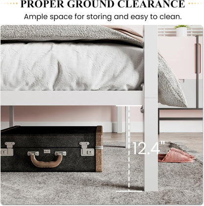 Canopy Bed Frame Full Size/Mattress Foundation with Metal Slats Support/No Box Spring Needed/Easy Assembly/White