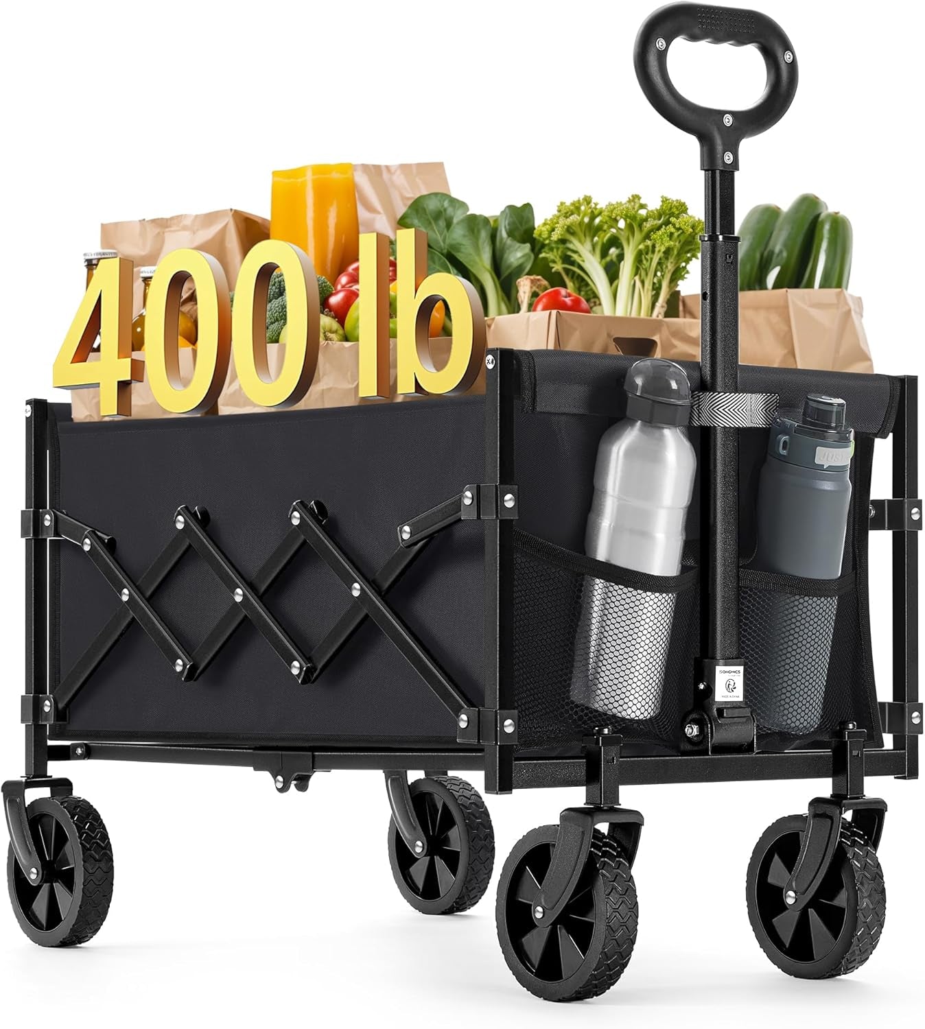 Small Collapsible Wagon with 400 Lb Dynamic Weight Capacity, Foldable Wagon Cart, Folding Camp Cart with Wheels, for Outdoor, Yard, 90 L, Slate Gray UGFW909G01