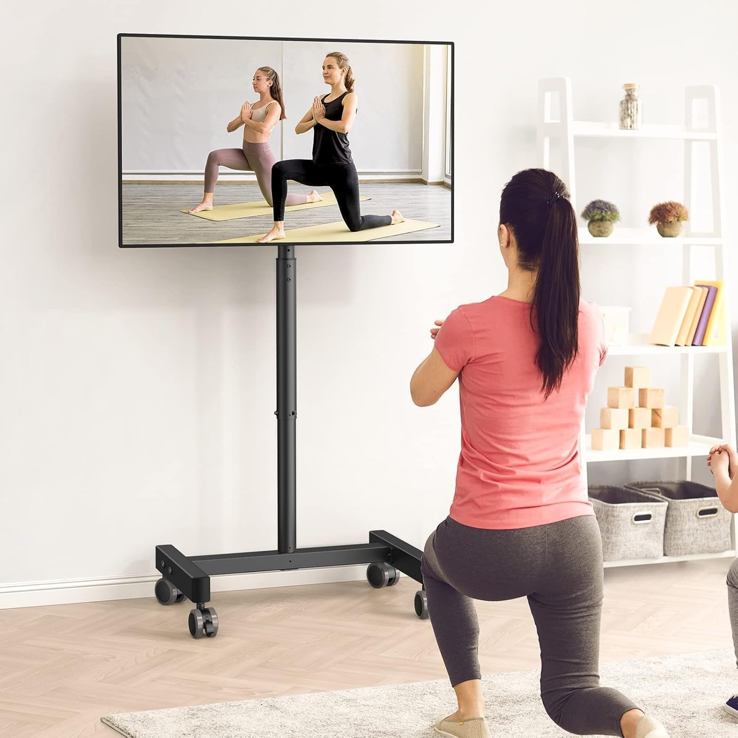 Mobile TV Cart, Rolling TV Stand for 13-50 Inch with 30° Tilt Universal Tvs Cart for LED/LCD/OLED Height Adjustable Floor TV Stand Holds 44Lbs Portable Monitor Stand Max VESA 200X200Mm