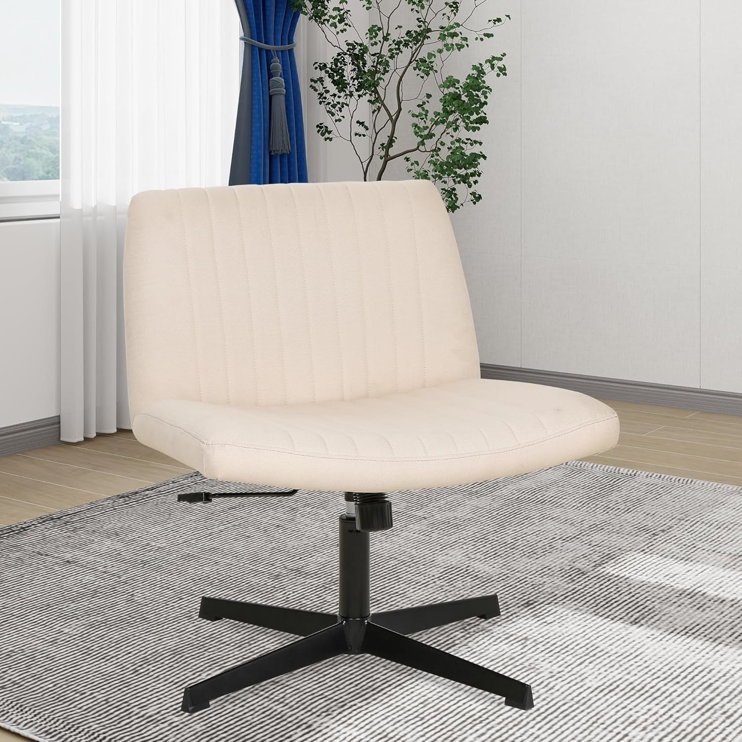 Criss Cross Chair Armless Cross Legged Office Desk Chair Adjustable Swivel Ergonomic Desk Chair No Wheels U Shaped Backrest with Wide Seat Native Sponge Computer Task Vanity Chair for Home Office