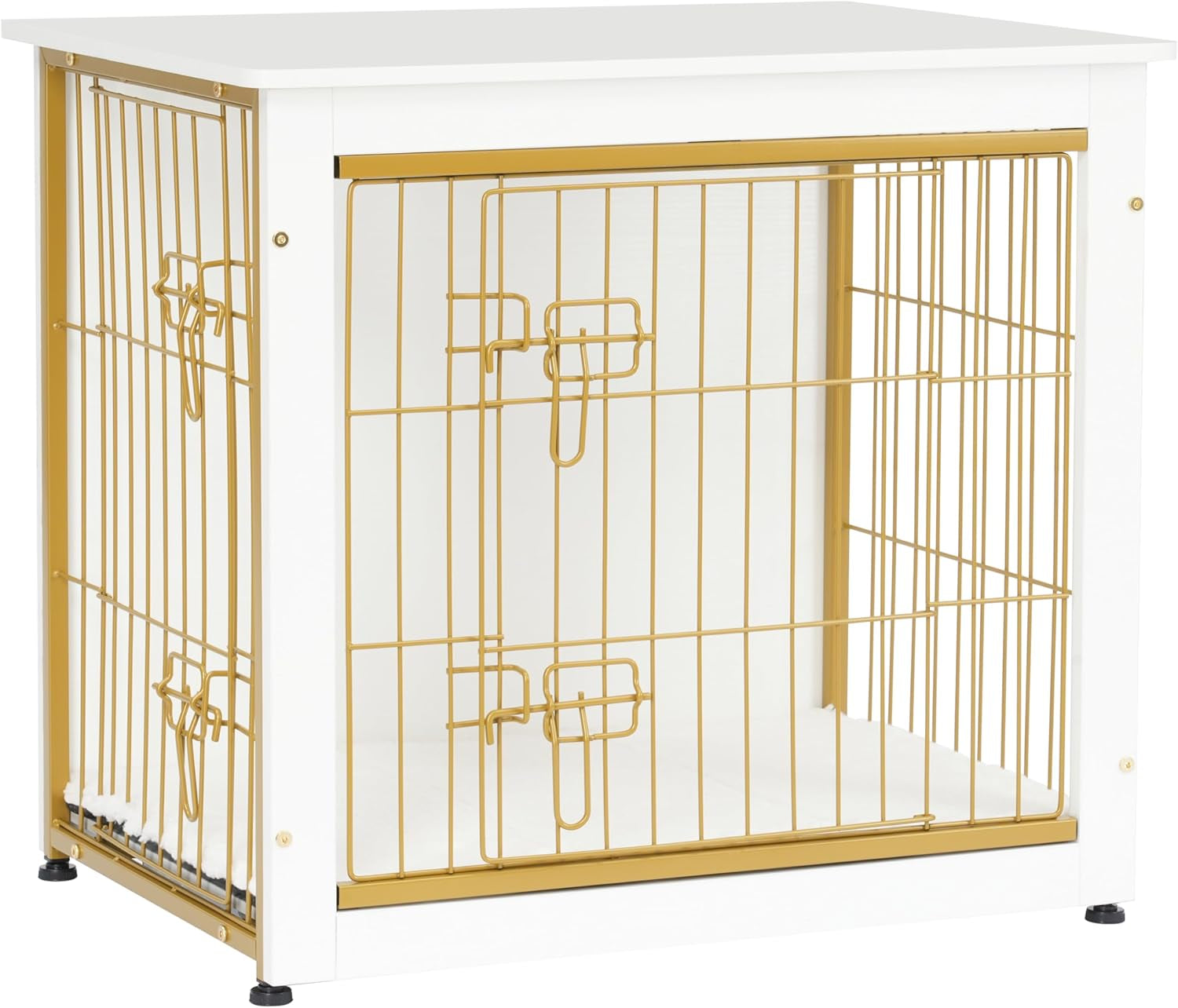 Dog Crate Furniture with Cushion, Wooden Kennel Table with Double Doors, Indoor Dog House, Small/Medium/Large Size, 27.2" L, White