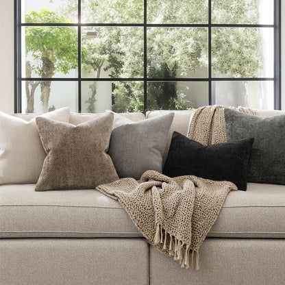Pack of 2 Couch Throw Pillow Covers 18X18 Inch Neutral Beige Modern Boho Accent Decorative Pillow Covers Soft Chenille Farmhouse Cushion Covers for Home Decor Bed Sofa Living Room