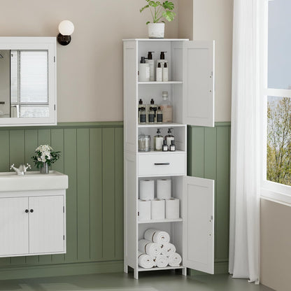 67" H Tall Bathroom Storage Cabinet with 2 Barn Doors and 1 Drawer, Narrow Storage Unit, Adjustable Shelves, Floor Cabinet for Bathroom, Living Room, Entryway, Kitchen, White, (15.7" W)