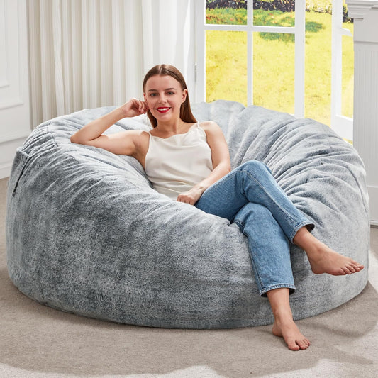 Bean Bag Chairs Giant Beanbag Chair with Filler, Memory Foam Bean Bags with Fluffy & Machine Washable Cover, Bean Bag Chairs for Aduts for Living Room, Bedroom (Grey, 4FT - 44” X 44” X 24”)