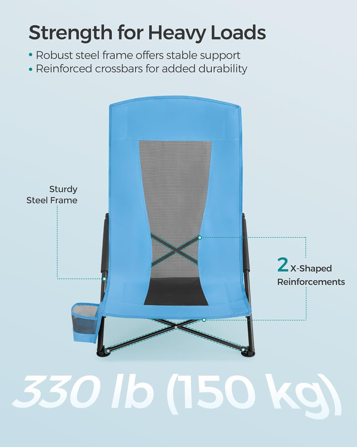 Set of 2 Portable Beach Chairs for Adults, Max. Load 330 Lb Each, High Backrest, Cup Holder, Lightweight, Heavy-Duty, Light Blue UGCB067Q01V1