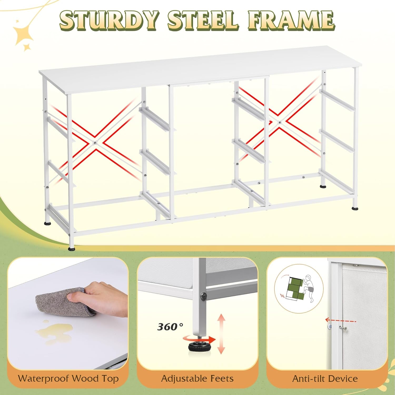 54''W Dresser for Bedroom, White Dresser TV Stand for 55, 60, 65 Inch TV, Wide Chest of Drawers with 9 Drawer, Large Entertainment Center, Fabric Dressers with Wood Top for Closet, Living Room