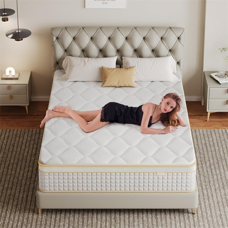 Queen Mattress 12 Inch, Hybrid Mattress in a Box with Memory Foam and Pocket Springs for Pressure Relief, Medium Firm Queen Size Mattress, Motion Isolation, Certipur-Us.
