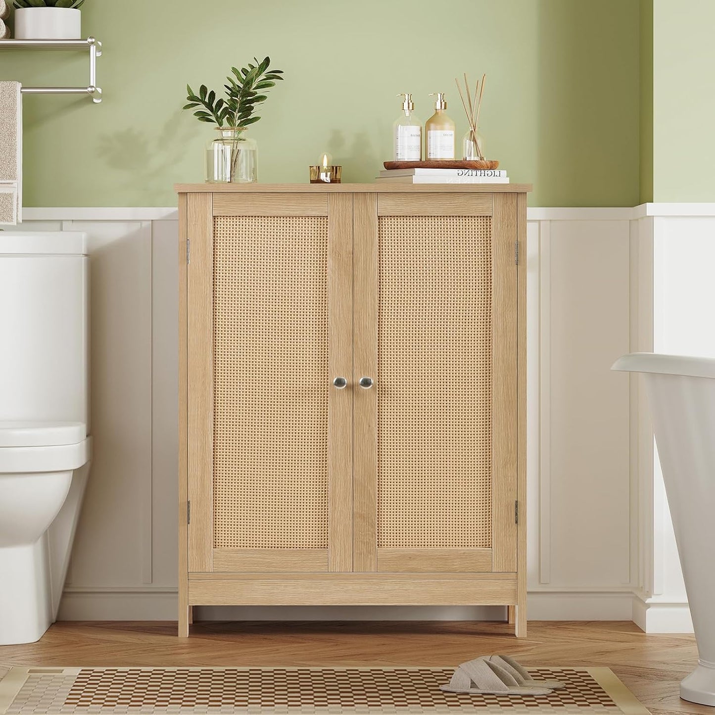 Storage Cabinet, Rattan Cabinet with Adjustable Shelf, for Living Room, Entryway, Kitchen, Home Office, Nature