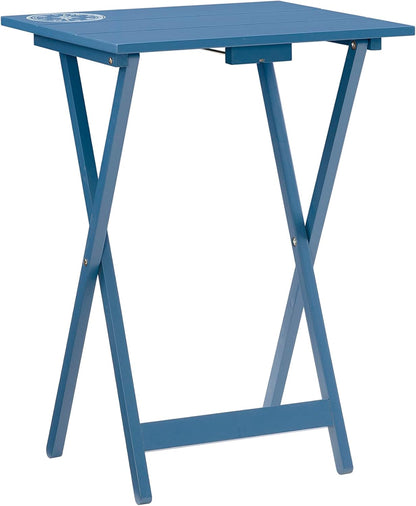 SAMM Navy Trey Table Set with Compass Accent Includes Four Trey Tables and Stand