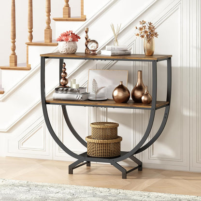 3 Tier Console Tables, 30" Height Entryway Table, Sofa Table behind Couch, Industrial Entryway Furniture Entry Way TV Stand with Storage for Living Room, Hallway, Entrance, Rustic Brown