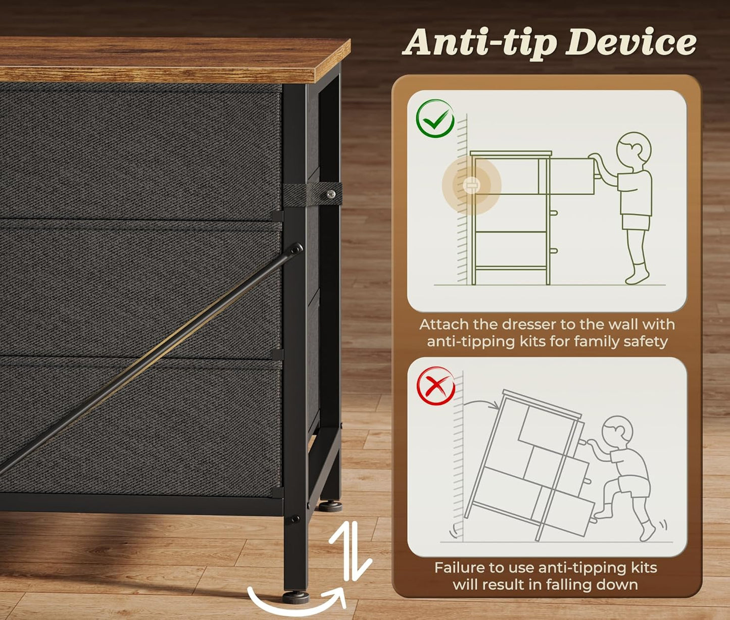 78.7 Inch Long Dresser for Bedroom, 15 Drawer Fabric Dresser for Closet, Large TV Stand for 65, 75, 85 Inch TV, Wide Chest of Drawer with Storage, 78.7" W X 12.9" D X 26.7" H, Rustic Brown