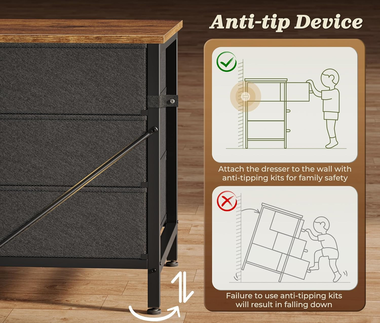 78.7 Inch Long Dresser for Bedroom, 15 Drawer Fabric Dresser for Closet, Large TV Stand for 65, 75, 85 Inch TV, Wide Chest of Drawer with Storage, 78.7" W X 12.9" D X 26.7" H, Rustic Brown