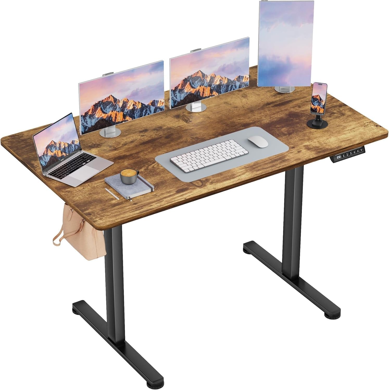 Electric Standing Desk, 45 X 24 Inches Sit Stand up Desk, Sit Stand Height Adjustable Home Office Desk with 4 Height Position Memory - with Splice Board (Rustic Brown, 45)