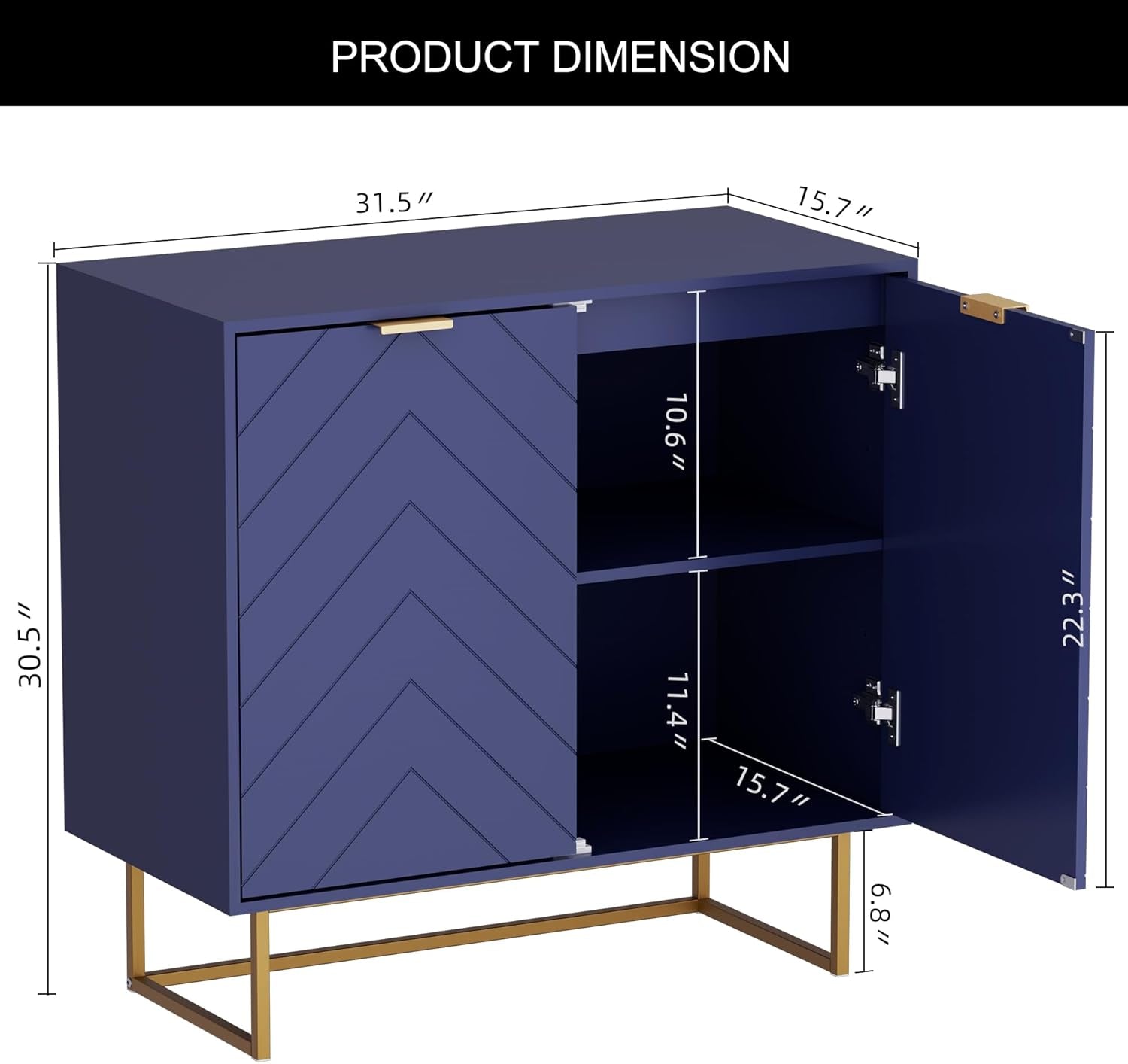 31.5'' Sideboard Buffet Cabinet with Storage, Navy Blue Accent Cabinet with Doors & Adjustable Shelf for Living Room & Kitchen (2 Doors)