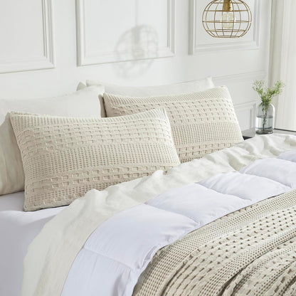 100% Cotton Waffle Weave Natural King Size Sham Set of 2 20X36, Decorative Throw Pillow Covers/Shams, Boho Farmhouse Bedroom Decor