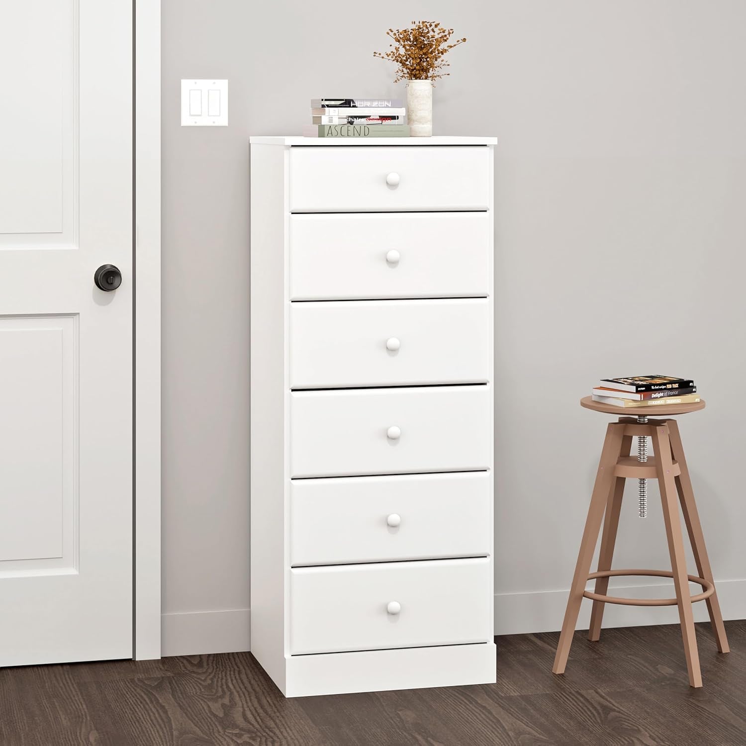Astrid Tall White Dresser: 16.5"D X 19.75"W X 50"H, 6-Drawer Chest for Bedroom by  - Perfect Chest of Drawers for Ample Storage