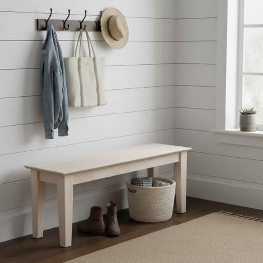 International Concepts Shaker Style Bench, 47-Inch Wide, Solid Parawood, Unfinished