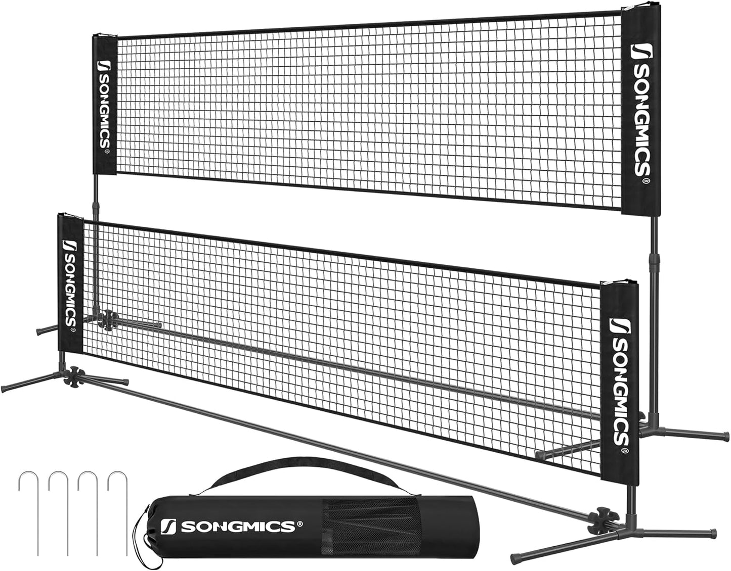 Badminton Net, Height Adjustable Volleyball Net, Pickleball Net for Junior Tennis, Kids, Indoor Outdoor Court, Foldable Nylon Net with Poles 10Ft/13Ft/16.5Ft Wide